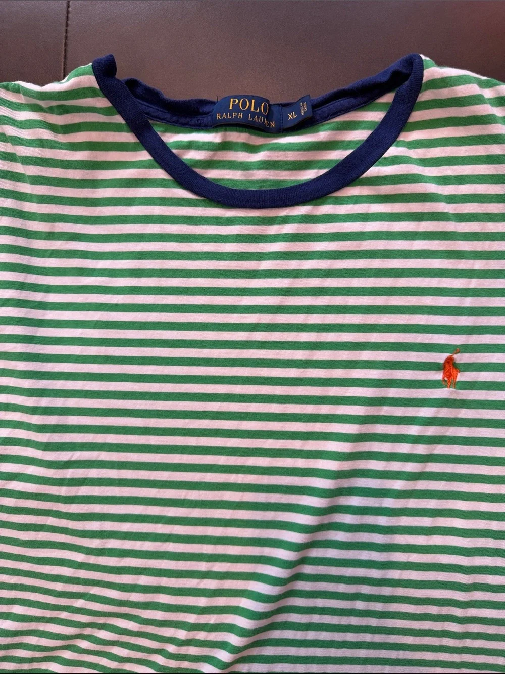 Polo Ralph Lauren Green & White Stripe Cotton Crewneck Tee
